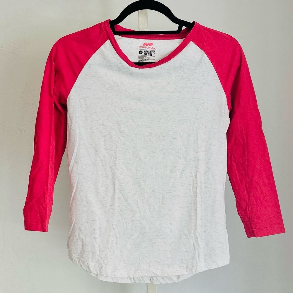 Girls Cotton Blend Raglan Tee in Dark Pink & White Melange, Medium